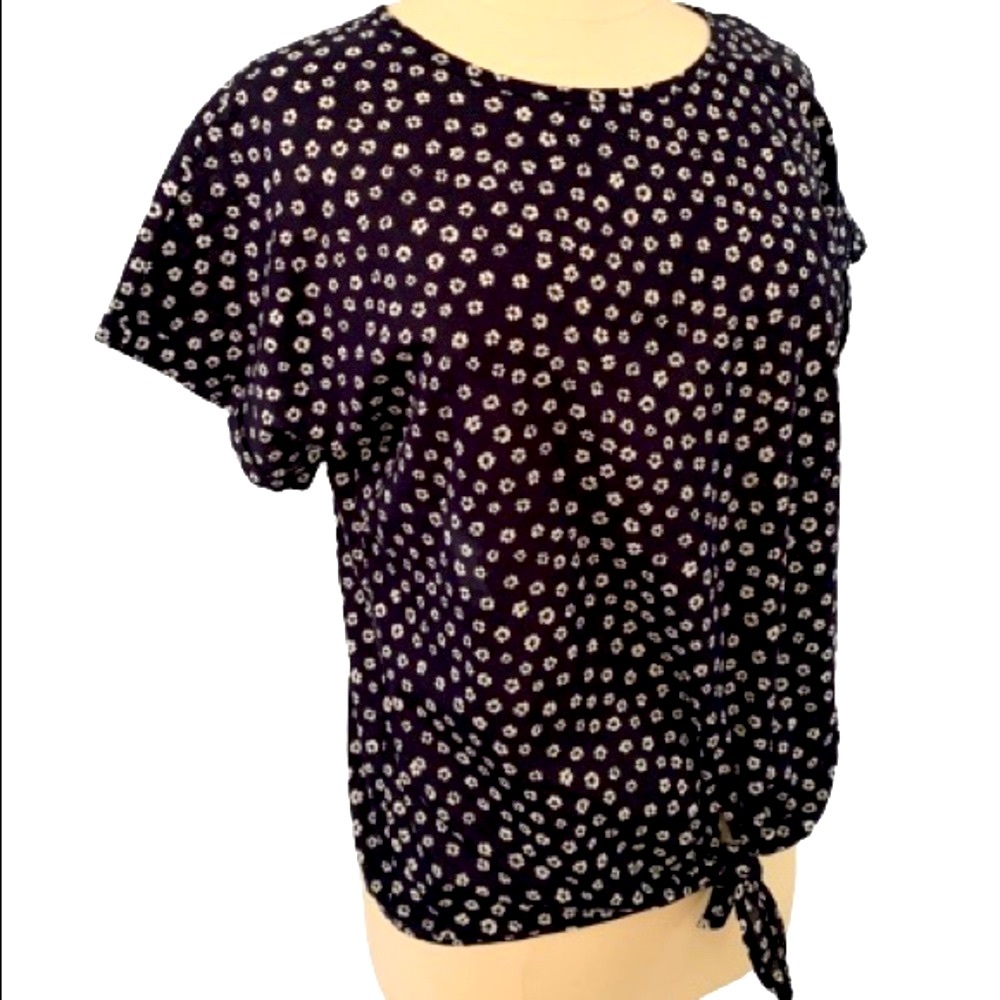 J Crew Navy Floral Tie Front Blouse S Oversized